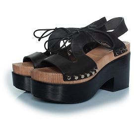 Sandali in legno e pelle con lacci Balenciaga Nero