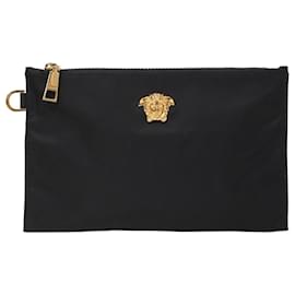 Versace-Pochete com zíper Versace em lona de nylon preta-Preto