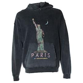 Balenciaga-Paris liberty distressed fleece hoodie-Grey