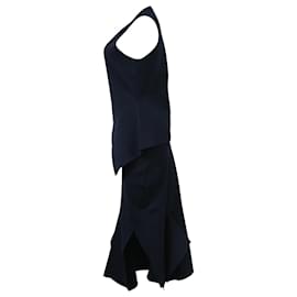 Roland Mouret- Roland Mouret Sleeveless Top and Midi Skirt Set in Navy Blue Wool-Blue,Navy blue
