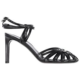 Céline  Celine Triomphe Caged Toe Ankle Strap Heels in Black Lambskin Leather Black
