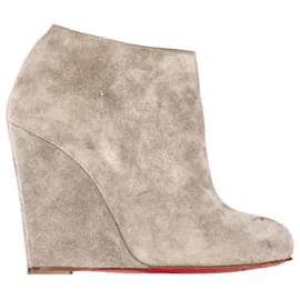 Christian Louboutin-Bottes à talons compensés Belle Zeppa 100 en suède gris de Christian Louboutin-Gris