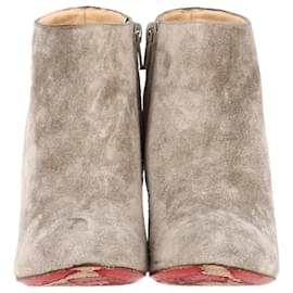 Christian Louboutin-Christian Louboutin Belle Zeppa 100 Wedge Ankle Boots in Grey Suede-Grey