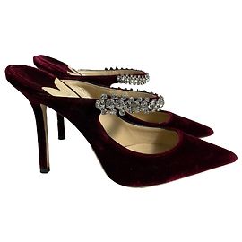 Burgunder Samt mit Kristallen verzierte Absatzmules von Jimmy Choo Rot Bordeaux