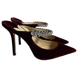 Jimmy Choo-Mules à talons en velours bordeaux ornées de cristaux Bing de Jimmy Choo-Rouge,Bordeaux