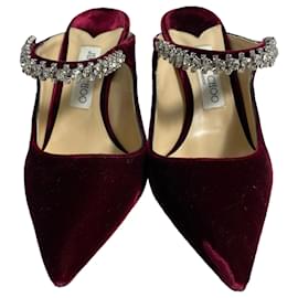 Jimmy Choo-Mules à talons en velours bordeaux ornées de cristaux Bing de Jimmy Choo-Rouge,Bordeaux