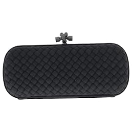Bottega Veneta- Bottega Veneta Long Knot Intrecciato Clutch Bag in Black Satin-Black