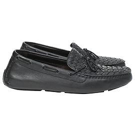 Mocassins de couro preto Intrecciato da Bottega Veneta Preto