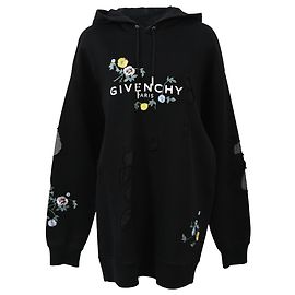 Schwarzer Baumwoll-Hoodie mit besticktem floralem Zerstörungslogo von Givenchy Schwarz