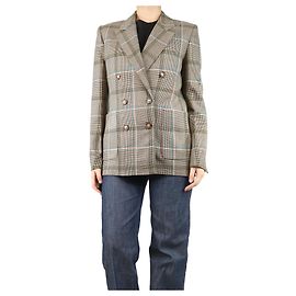 Victoria Beckham Neutral check double-breasted jacket - size UK 10 Other