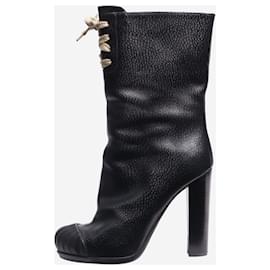 Fendi-Black leather lace-up ankle boots - size EU 35-Black
