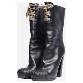 Fendi-Black leather lace-up ankle boots - size EU 35-Black