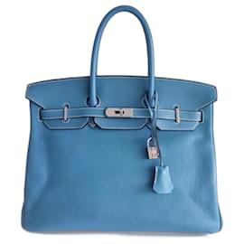 Hermès-Hermes Birkin 35 blue jean bag-Blue
