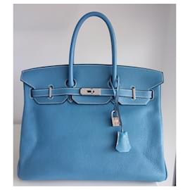 Hermès-Hermes Birkin 35 blue jean bag-Blue