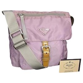 Prada Pink Tessuto Nylon Logo Umhängetasche Pink Beige