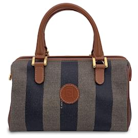 Fendi-Sac Boston Mini en toile vinyle rayé Pequin vintage-Marron
