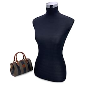 Fendi-Sac Boston Mini en toile vinyle rayé Pequin vintage-Marron