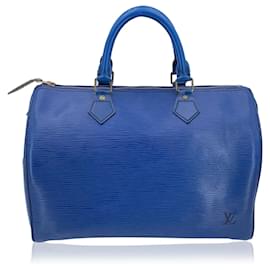 Louis Vuitton-Toledo Blue Epi Leather Speedy Boston Bag Handbag-Blue