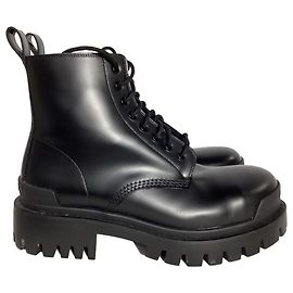 Balenciaga Strike Lace-Up Combat Boots in Black Leather Black