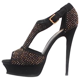 Saint Laurent-Black Paris embellished platform sandals - size EU 38-Black