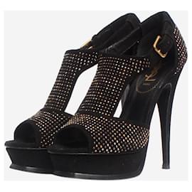 Saint Laurent-Black Paris embellished platform sandals - size EU 38-Black