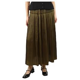 Ulla Johnson-Khaki green pleated satin maxi skirt - size UK 10-Green