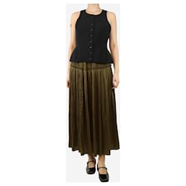 Ulla Johnson-Khaki green pleated satin maxi skirt - size UK 10-Green