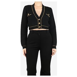 Versace Schwarze und goldene cropped Strickjacke - Größe UK 10 Schwarz