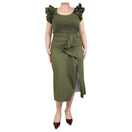 Ulla Johnson-Khaki jersey ruffled maxi dress - size L-Green