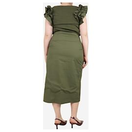 Ulla Johnson-Khaki jersey ruffled maxi dress - size L-Green
