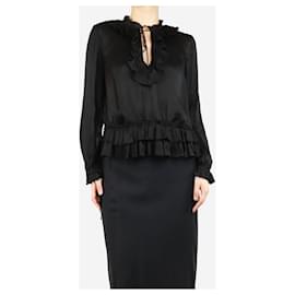 Ulla Johnson-Black silk frill blouse - size UK 10-Black