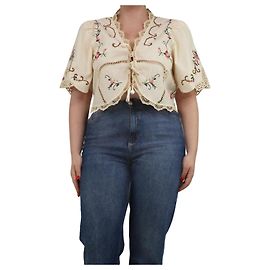 Sea New York Creme Kreuzstich-Binde-Bluse - Größe L Roh