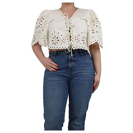 Sea New York Cream broderie-anglaise tie-front blouse - size XL Cream