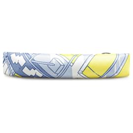 Hermès-Hermès Blue La Legende Du Cheval Eclipse Silk Hair Clip PM-Blue,Light blue