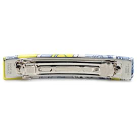 Hermès-Hermès Blue La Legende Du Cheval Eclipse Silk Hair Clip PM-Blue,Light blue
