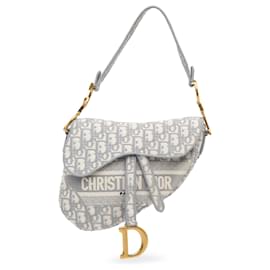 Dior-Dior Gray Oblique Embroidered Canvas Saddle Bag-Brown,Grey