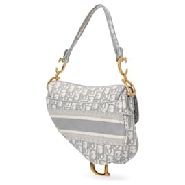 Dior-Dior Gray Oblique Embroidered Canvas Saddle Bag-Brown,Grey