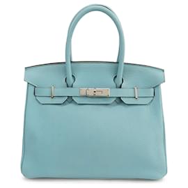 Hermès-Hermès Blue Clemence Birkin Retourne 30-Blue,Light blue