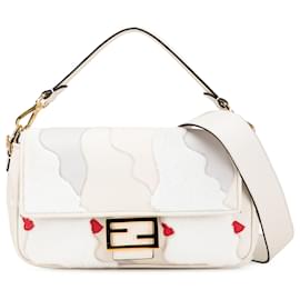 Fendi-Sac à main Baguette en vison blanc et daim Fendi-Blanc