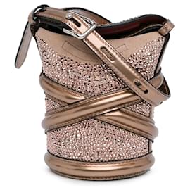Alexander Mcqueen-Alexander McQueen Brown Calfskin Crystal Embellished The Curve Bucket Bag-Brown,Bronze