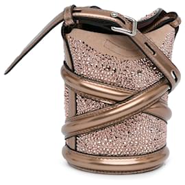 Alexander Mcqueen-Alexander McQueen Brown Calfskin Crystal Embellished The Curve Bucket Bag-Brown,Bronze