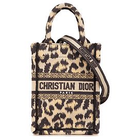 Tote vertical en toile brodée léopard Mizza Mini marron Dior Marron
