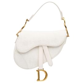 Dior-Dior White Mini Oblique Canvas Saddle Bag-White