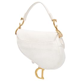 Dior-Dior White Mini Oblique Canvas Saddle Bag-White