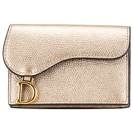 Dior Gold Leather Saddle Card Holder Golden
