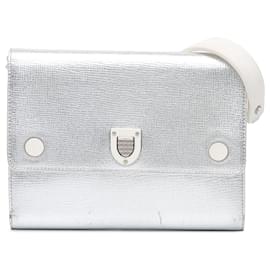 Dior-Dior Silver Goatskin Diorever Wallet on Chain-Silvery