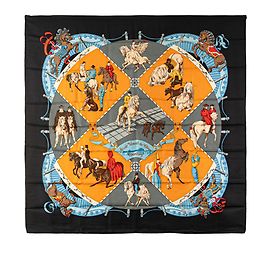 Bufanda de seda Hermès Black Musee Vivant du Cheval Chantilly Otro