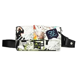 Fendi-Fendi White Nylon Karl Kollage Convertible Belt Baguette-White