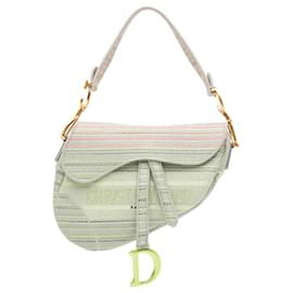 Dior-Dior Pink Embroidered Canvas Stripes Saddle Bag-Other