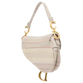 Dior-Dior Pink Embroidered Canvas Stripes Saddle Bag-Other